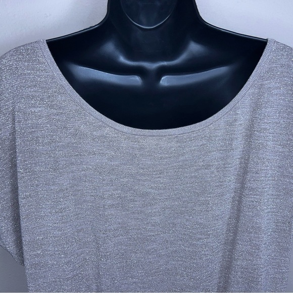 LARGE EXPRESS BEIGE GLITTER KNIT TOP SHORT SLEEVE PEPLUM STRETCH NEUTRAL - Picture 7 of 10